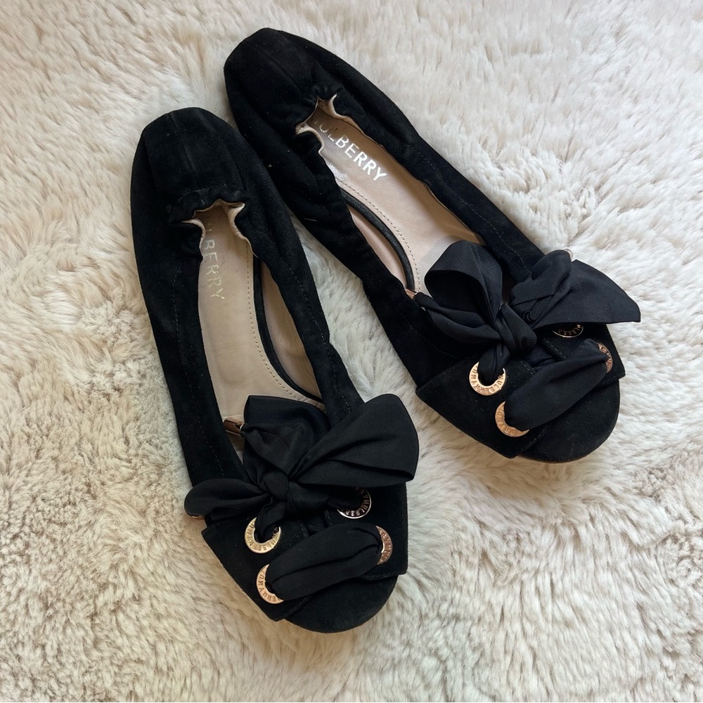 MULBERRY Black Suede Ballet Flats Genuine Size 36